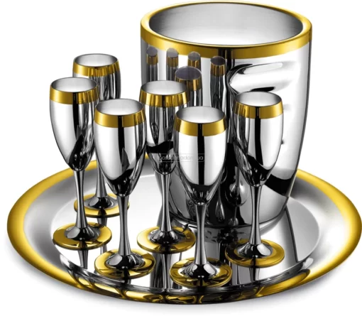 ЛА ПЕРЛЕ, бокалы для шампанского, посеребренные с золотым декором
